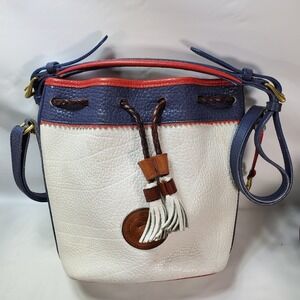 Vintage DOONEY & BOURKE White Blue Red Leather Teton Drawstring Bag Shoulder